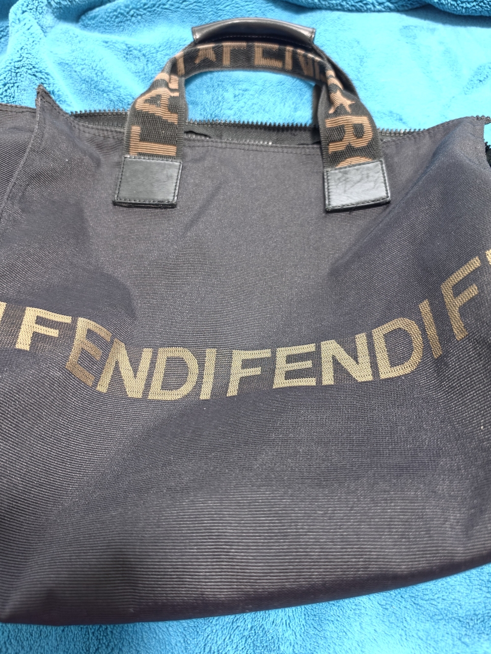 Fendi Black Interior Canvas Tote with Branded Plaque